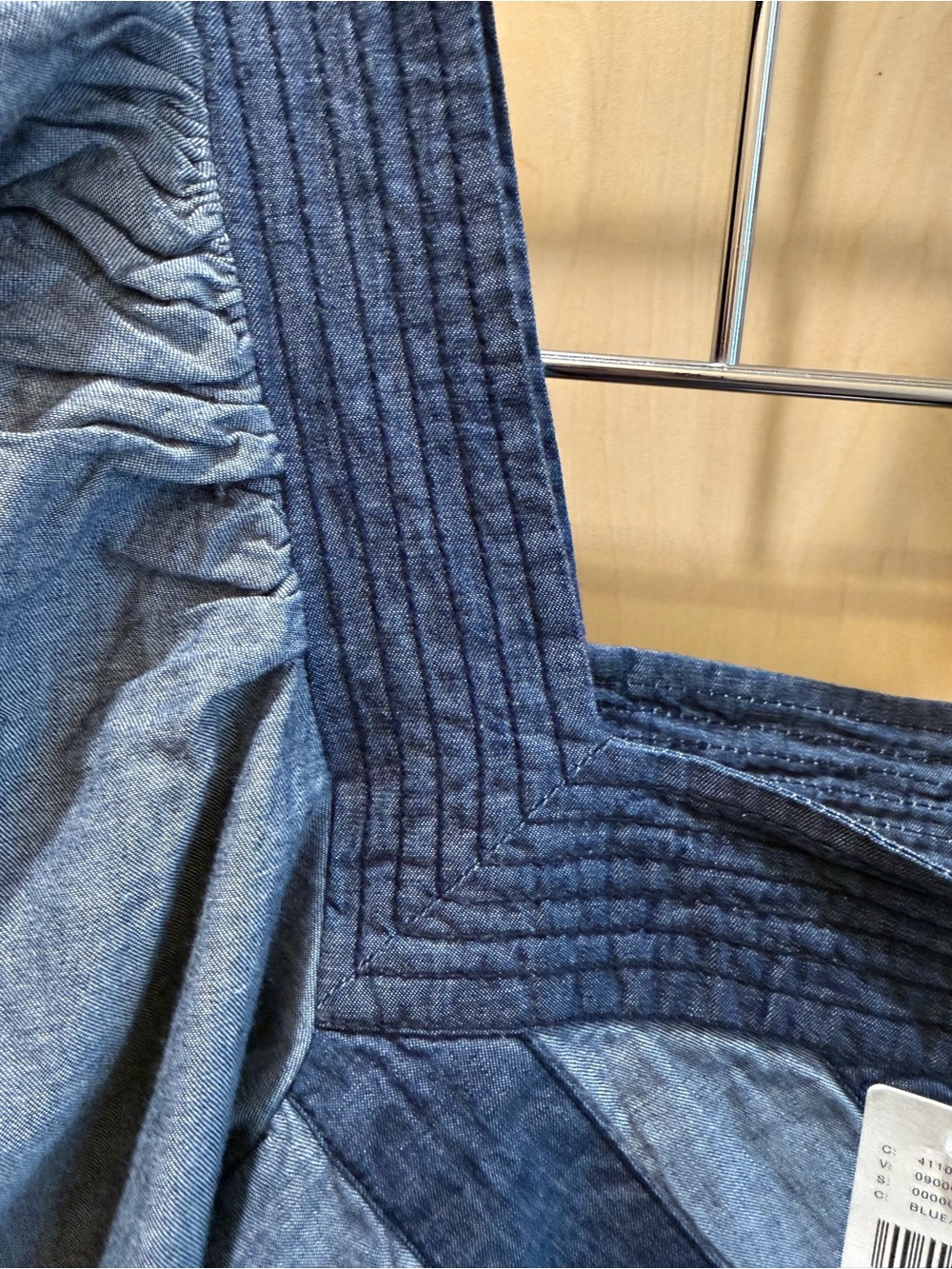 NWT Anthropologie Love the Label XS Chambray/Denim Smocked Full-Sleeved Blouse - Picture 6 of 14